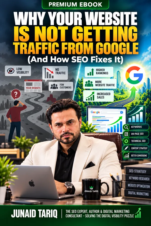 Why your website is not getting traffic from Google, eBook cover by Junaid Tariq